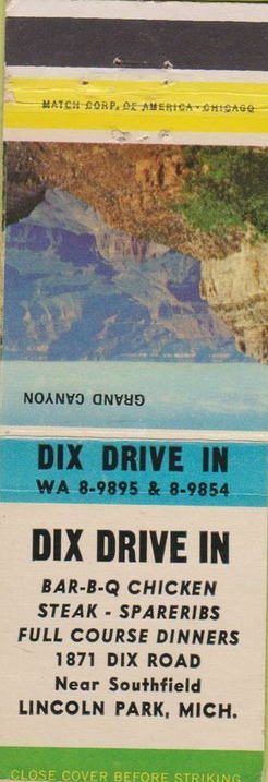 Dix Drive-In (Dix Bar-B-Q Restaurant) - Matchbook (newer photo)